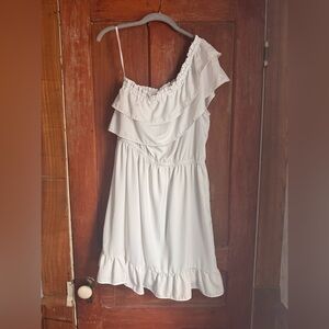 Only White One-Shoulder Ruffle Dress